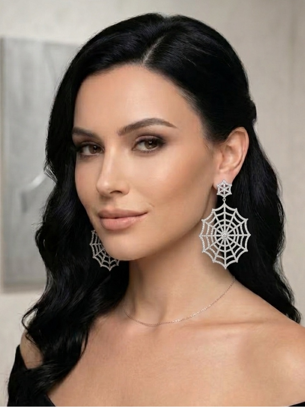 Natasha Silver Spiderweb Crystal Drop Earrings - Halloween Spiderweb Earrings